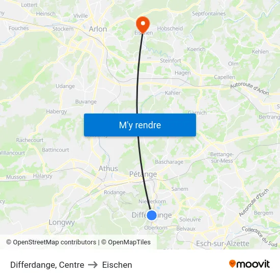 Differdange, Centre to Eischen map