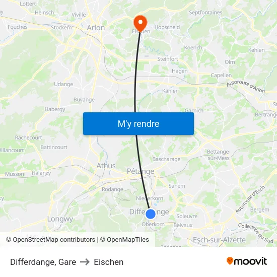 Differdange, Gare to Eischen map