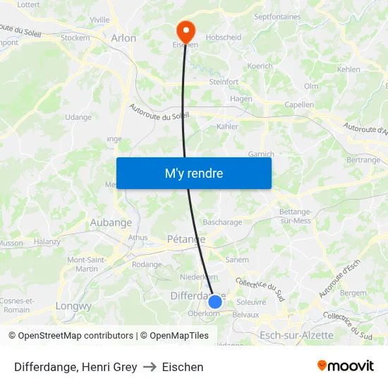Differdange, Henri Grey to Eischen map