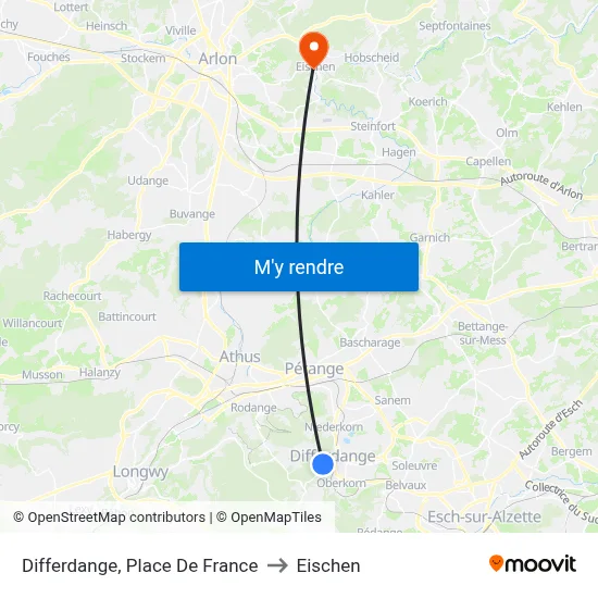 Differdange, Place De France to Eischen map
