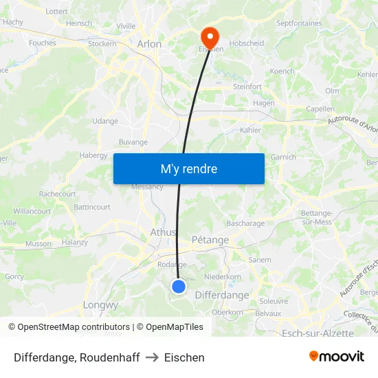 Differdange, Roudenhaff to Eischen map