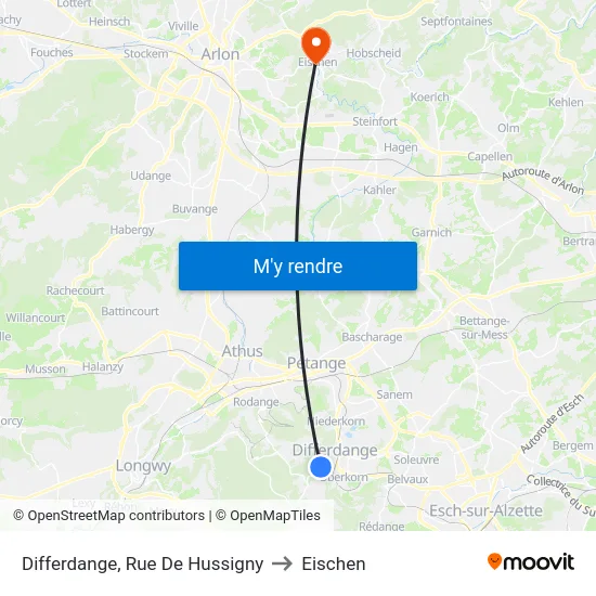 Differdange, Rue De Hussigny to Eischen map