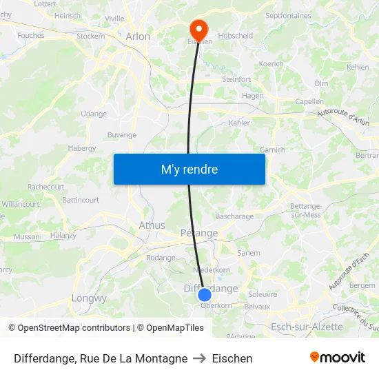 Differdange, Rue De La Montagne to Eischen map