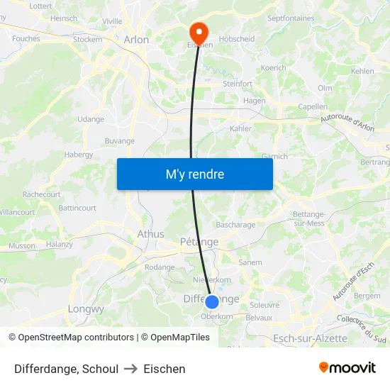 Differdange, Schoul to Eischen map
