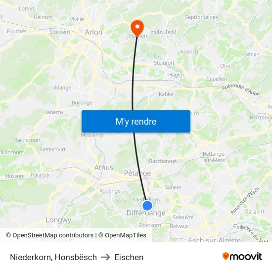 Niederkorn, Honsbësch to Eischen map