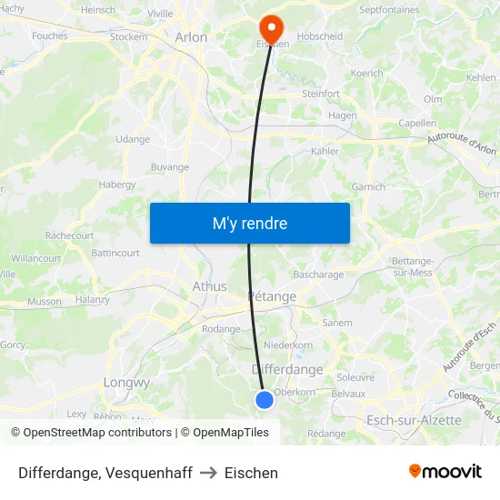 Differdange, Vesquenhaff to Eischen map