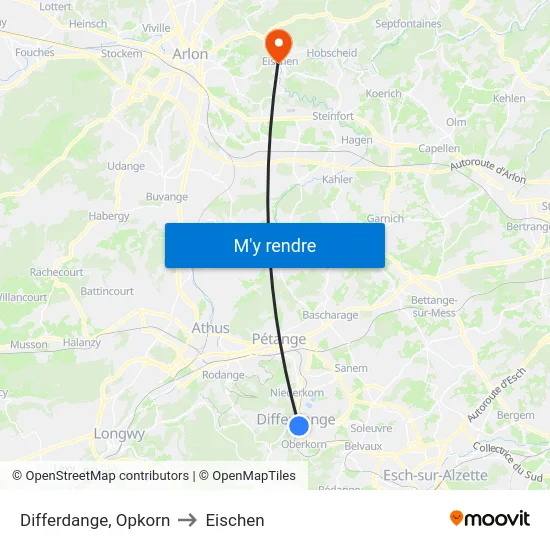 Differdange, Opkorn to Eischen map