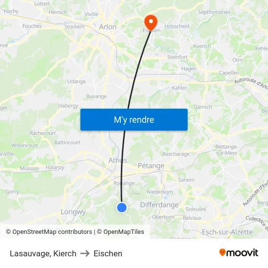 Lasauvage, Kierch to Eischen map