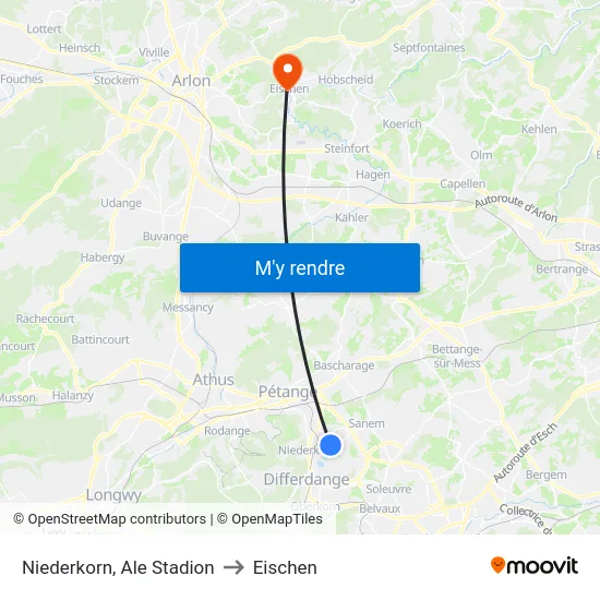 Niederkorn, Ale Stadion to Eischen map
