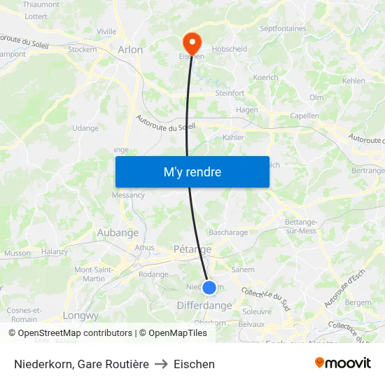 Niederkorn, Gare Routière to Eischen map