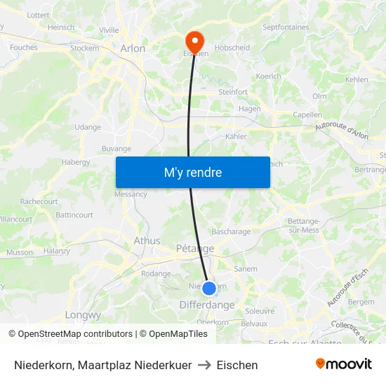 Niederkorn, Maartplaz Niederkuer to Eischen map