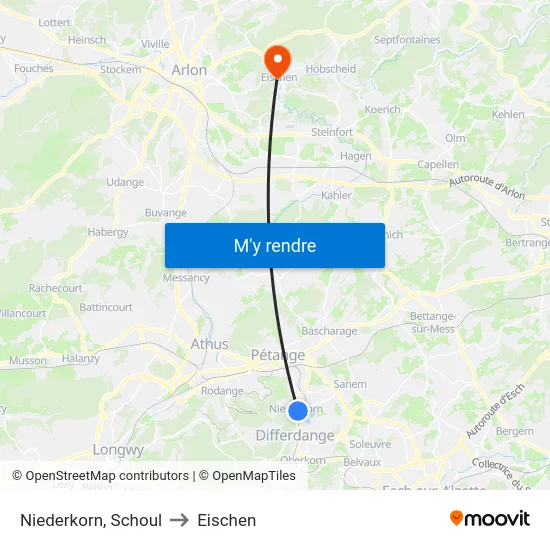 Niederkorn, Schoul to Eischen map