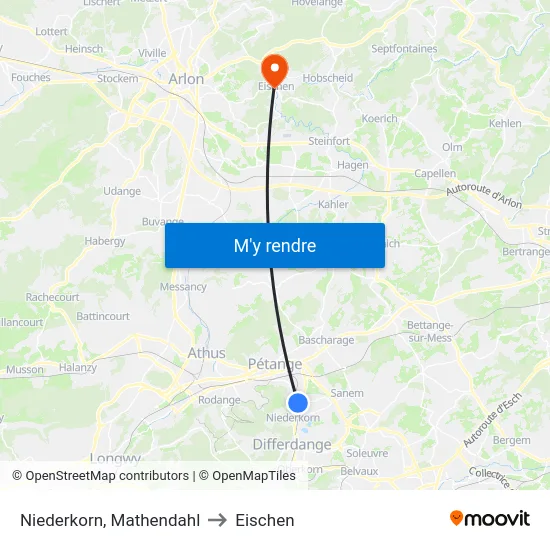 Niederkorn, Mathendahl to Eischen map