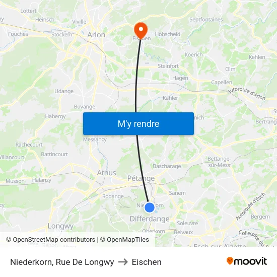 Niederkorn, Rue De Longwy to Eischen map