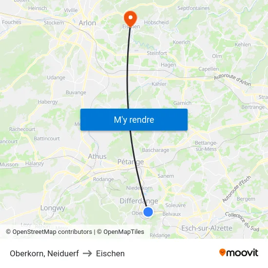 Oberkorn, Neiduerf to Eischen map
