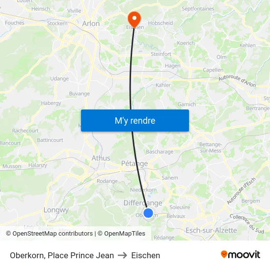 Oberkorn, Place Prince Jean to Eischen map