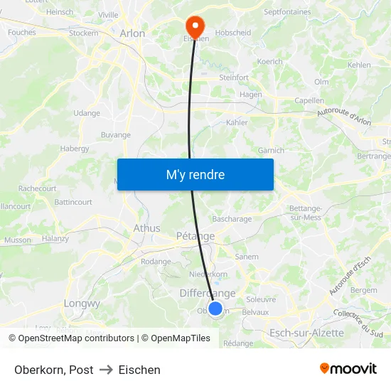 Oberkorn, Post to Eischen map