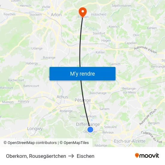 Oberkorn, Rousegäertchen to Eischen map