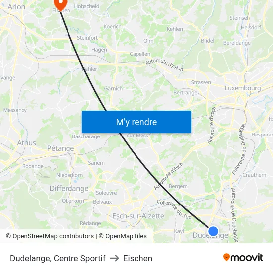 Dudelange, Centre Sportif to Eischen map