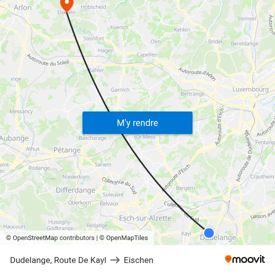 Dudelange, Route De Kayl to Eischen map