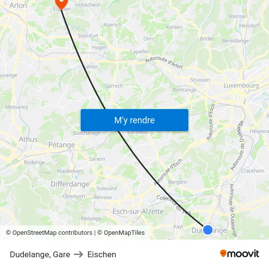 Dudelange, Gare to Eischen map