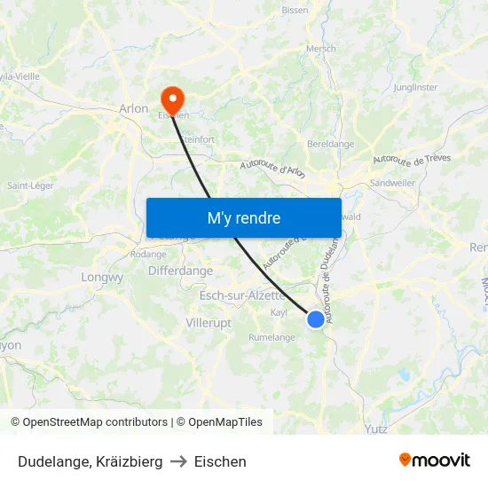 Dudelange, Kräizbierg to Eischen map