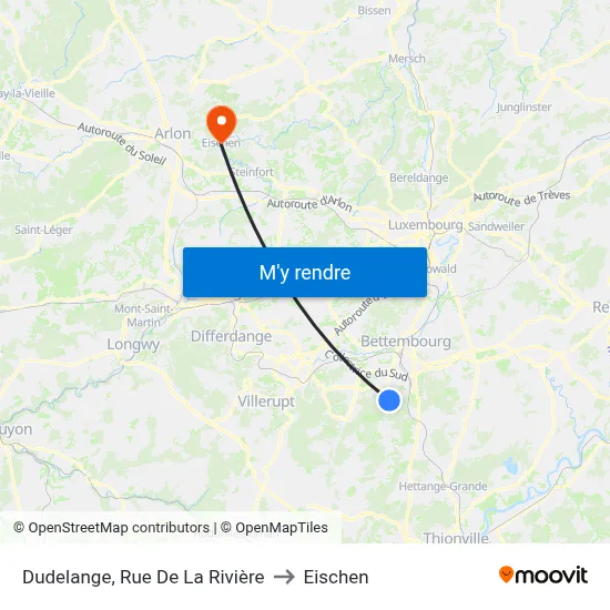 Dudelange, Rue De La Rivière to Eischen map