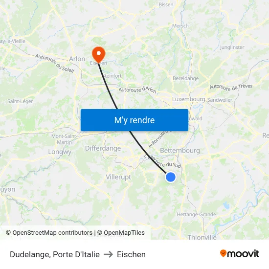 Dudelange, Porte D'Italie to Eischen map