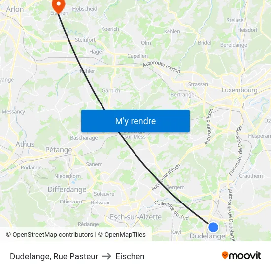 Dudelange, Rue Pasteur to Eischen map