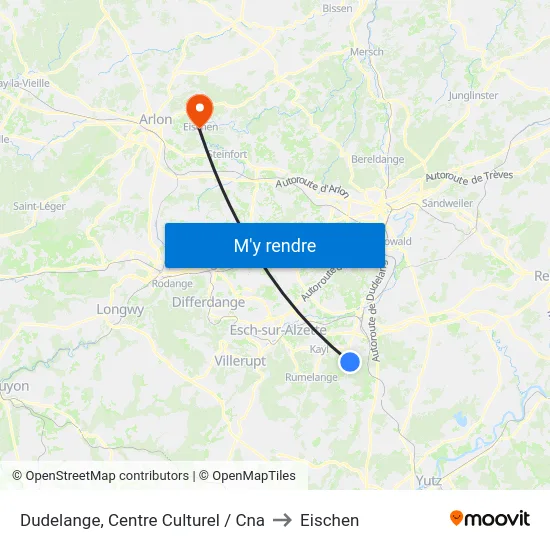 Dudelange, Centre Culturel / Cna to Eischen map