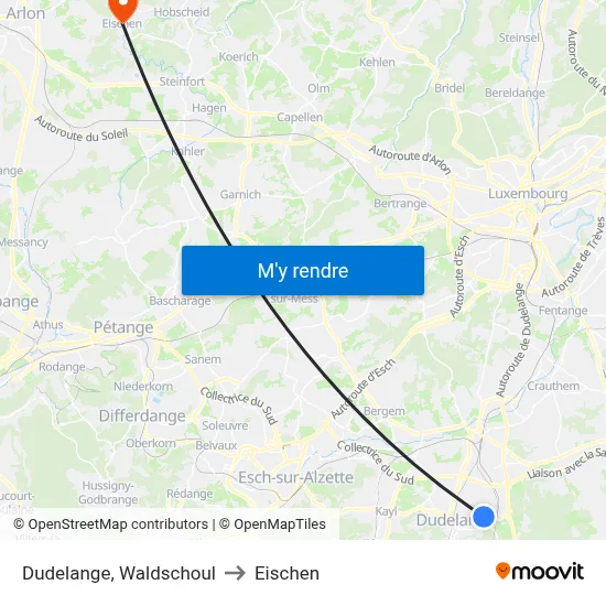 Dudelange, Waldschoul to Eischen map