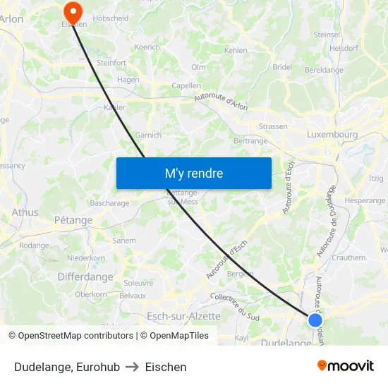 Dudelange, Eurohub to Eischen map