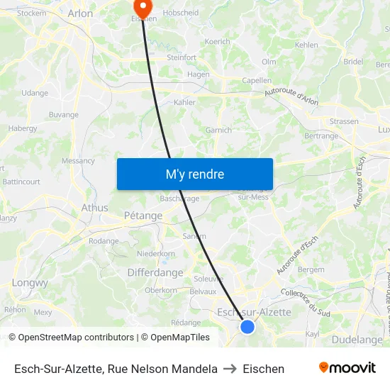 Esch-Sur-Alzette, Rue Nelson Mandela to Eischen map
