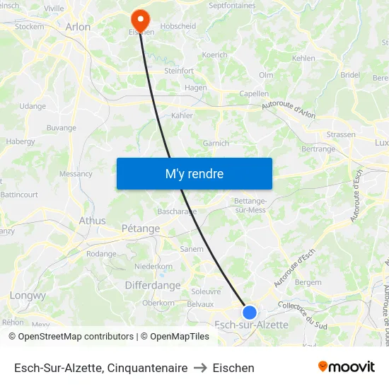 Esch-Sur-Alzette, Cinquantenaire to Eischen map