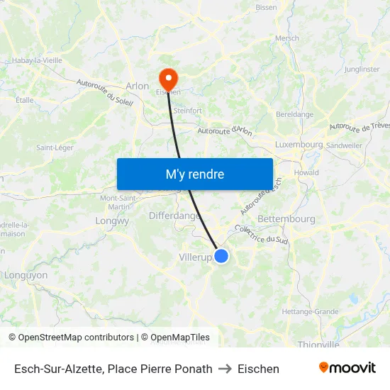 Esch-Sur-Alzette, Place Pierre Ponath to Eischen map