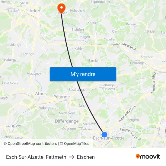 Esch-Sur-Alzette, Fettmeth to Eischen map