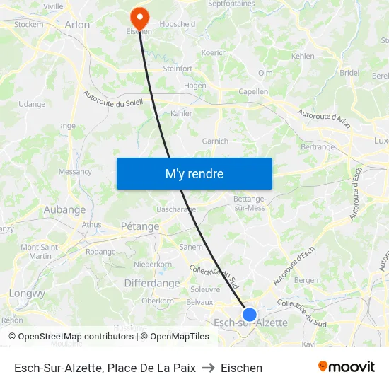 Esch-Sur-Alzette, Place De La Paix to Eischen map