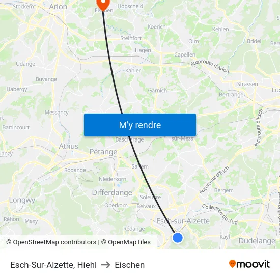 Esch-Sur-Alzette, Hiehl to Eischen map