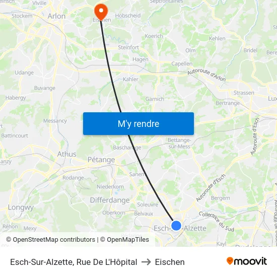 Esch-Sur-Alzette, Rue De L'Hôpital to Eischen map