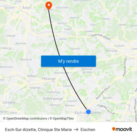 Esch-Sur-Alzette, Clinique Ste Marie to Eischen map