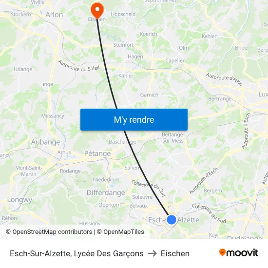 Esch-Sur-Alzette, Lycée Des Garçons to Eischen map