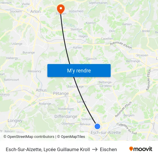 Esch-Sur-Alzette, Lycée Guillaume Kroll to Eischen map