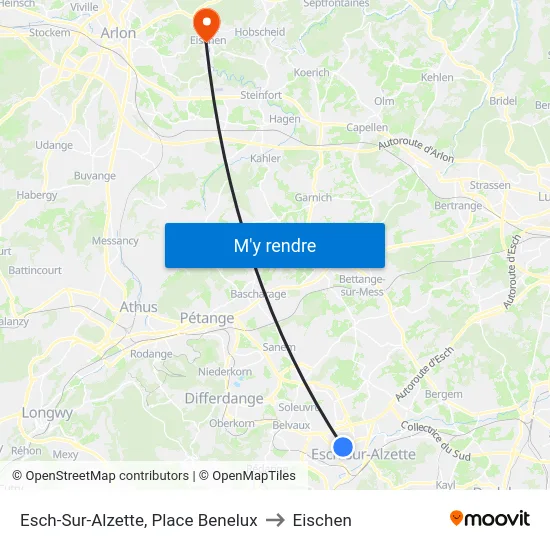 Esch-Sur-Alzette, Place Benelux to Eischen map