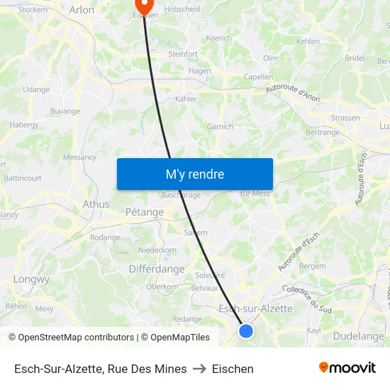 Esch-Sur-Alzette, Rue Des Mines to Eischen map