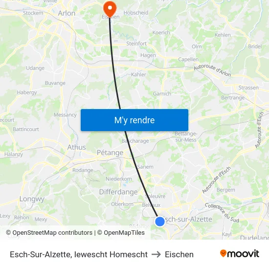 Esch-Sur-Alzette, Iewescht Homescht to Eischen map