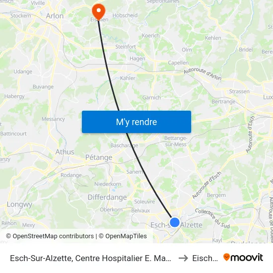 Esch-Sur-Alzette, Centre Hospitalier E. Mayrisch to Eischen map