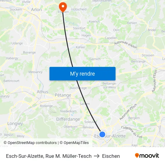 Esch-Sur-Alzette, Rue M. Müller-Tesch to Eischen map
