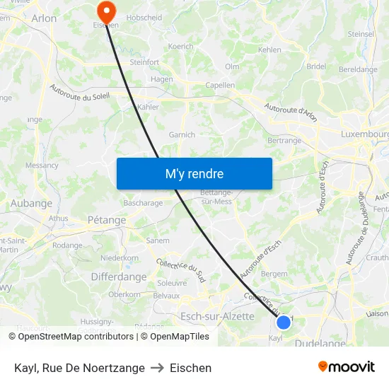 Kayl, Rue De Noertzange to Eischen map