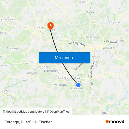 Tétange, Duerf to Eischen map