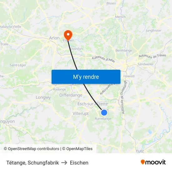 Tétange, Schungfabrik to Eischen map